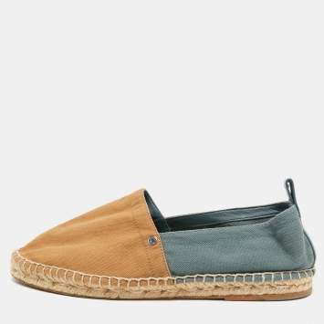 Pre Owned Hermes Beige/Blue Canvas Eusebio Espadrille Flats Size 41