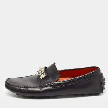 Pre Owned Hermes Black Leather Irving Loafers Size 41.5