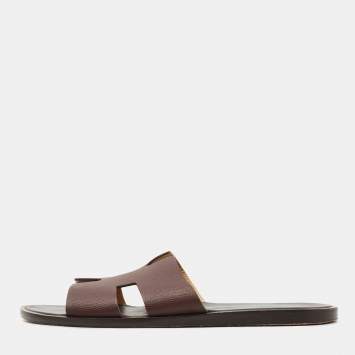 Pre Owned Hermes Burgundy Leather Oran Sandals Size 45
