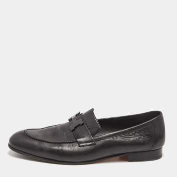 Pre Owned Hermes Black Leather Paris Slip On Loafers Size 43