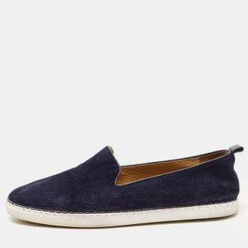 Pre Owned Hermes Navy Blue Suede Slip On Sneakers Size 43.5