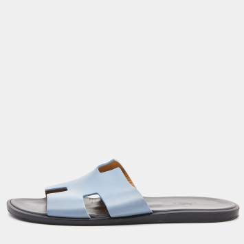 Hermes Blue Leather Izmir Flat Sandals Size 42
