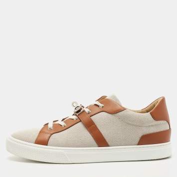 Pre Owned Hermes Brown Canvas and Leather Day Sneakers Size 45