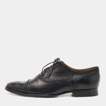 Pre Owned Hermes Black Brogue Leather Lace Up Oxfords Size 40