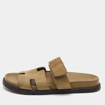 Pre Owned Hermes Olive Green Suede Chypre Sandals Size 39