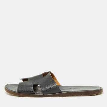 Hermes Navy Blue Leather Izmir Slides Size 44