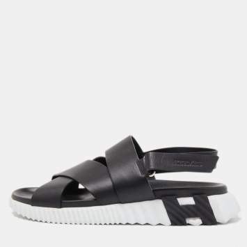 Pre Owned Hermes Black Leather Electric Sandals Size 45