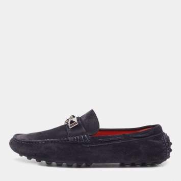 Pre Owned Hermes Navy Blue Suede Irving Loafers Size 41.5 