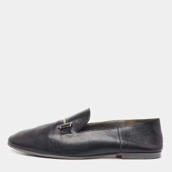 Pre Owned Hermes Black Leather Saga Loafers Size 46