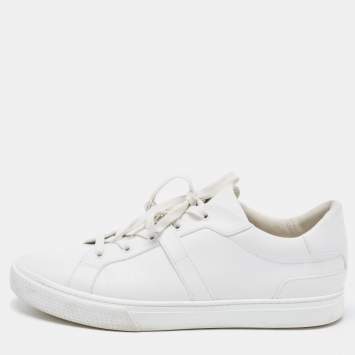 Pre Owned Hermes White Leather Lace Up Low Top Sneakers Size 44