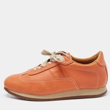 Pre Owned Hermes Orange Leather Quick Sneakers Size 42.5