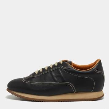 Pre Owned Hermes Black Leather Quicker Low Top Sneakers  Size 42