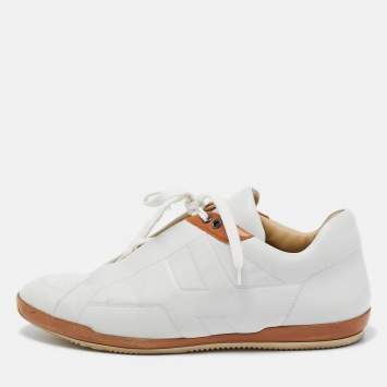 Pre Owned Hermes White Leather Trainers Low Top Sneakers Size 43