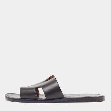 Pre Owned Hermes Black Leather Izmir Sandals Size 41