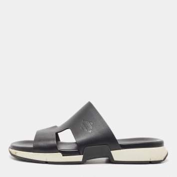 Pre Owned Hermes Black Leather Varadero Sandals Size 43