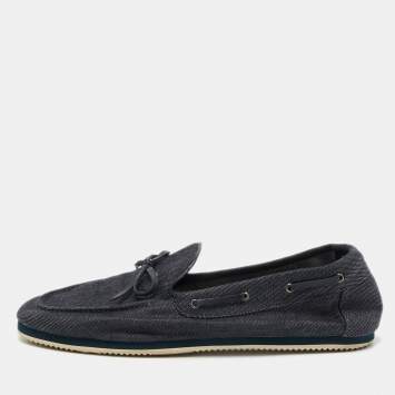 Pre Owned Hermes Blue Denim Bow Accents Loafers Size 44