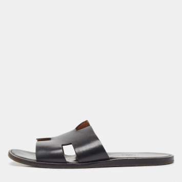 Hermes Black Leather Izmir Sandals Size 43