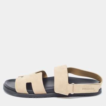 Pre Owned Hermes Brown Suede Genius Slingback Sandals Size 44