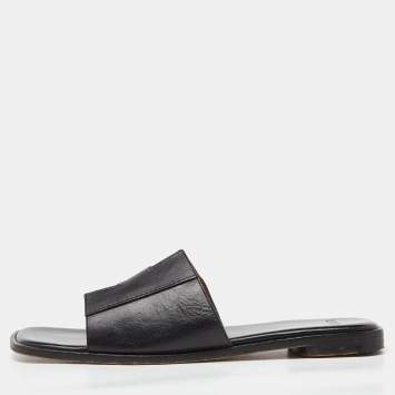 Pre Owned Hermes Black Leather Slides Size 40