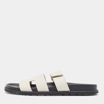 Hermes White Leather Chypre Sandals Size 43