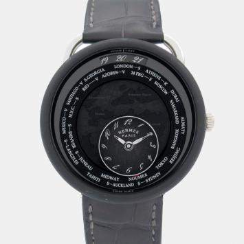 Hermes Black Titanium Le Temps Voyageur Automatic Men's Wristwatch 41 mm