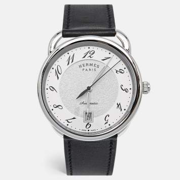 Hermes Silver Dial Stainless Steel Leather Arceau AR7.710 Men's Wristwatch 41 mm