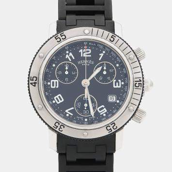 Pre Owned Hermes Clipper CL2.915 Quartz Black Stainless Steel Men's Wristwatch 39.5 mm