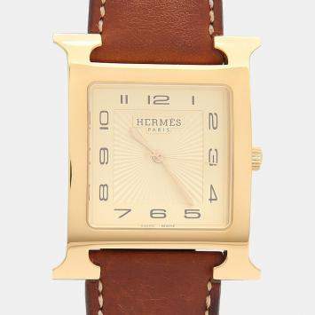 مملوكة مسبقًا Hermes Heure H HH1.801 Quartz Gold Plated Stainless Steel Men's Wristwatch 20.5 mm