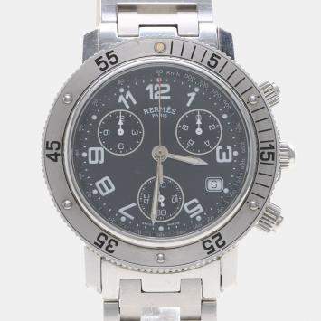 Pre Owned Hermes Clipper Chronograph CL2.910 Automatic Black Stainless Steel Men's Wristwatch 40mm