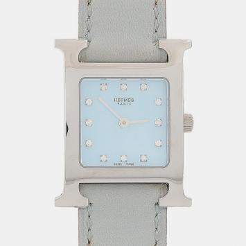 Pre Owned Hermes Heure H HH1.210 Quartz Mother of Pearl Dial Stainless Steel Diamond Women's Wristwatch 21mm