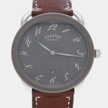 Pre Owned Hermes Arceau AR7Q.810a Grey Stainless Steel Quartz Men's Watches 40mm