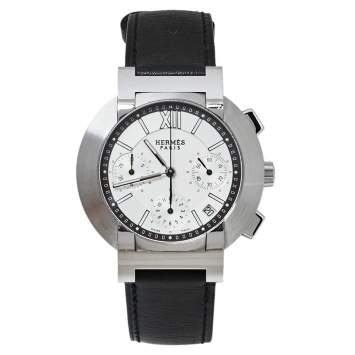 Pre Owned Hermes Silver Stainless Steel & Leather Nomade Chrono N01.910 Men's Wristwatch 39 mm