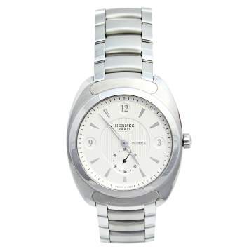 Pre Owned Hermes Silver White Stainless Steel Dressage DR5.71B Men's Wristwatch 40 mm