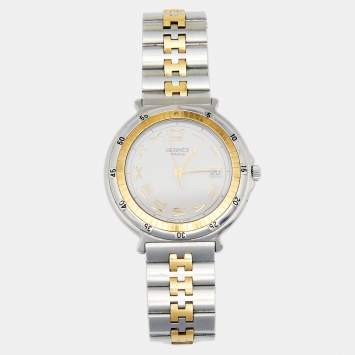 Pre Owned Hermes Silver Stainless Steel & Gold Plated Captain Nemo Quartz Men's Wristwatch 36MM