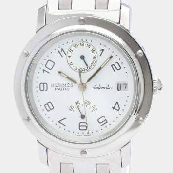 Pre Owned Hermes White Stainless Steel Clipper CL5.710 Quartz Men's Wristwatch 36 mm