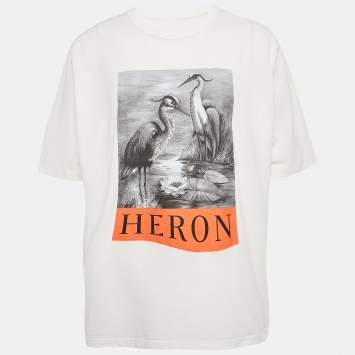 Pre Owned Heron Preston Off-White Heron Graphic Print Crew Neck T-Shirt XL