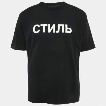 Heron Preston Black Printed Cotton Crew Neck T-Shirt M