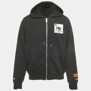 Heron Preston Black Logo Patch Detail Printed Cotton Zip-Up Hoodie M