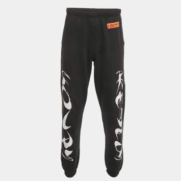 مملوكة مسبقًا Heron Preston Black Printed Cotton Jogger Pants S