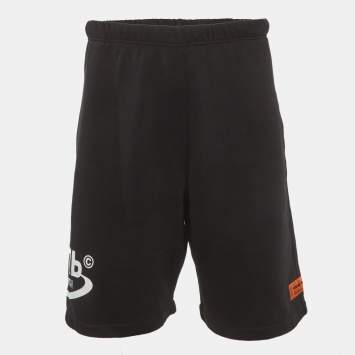 مملوكة مسبقًا Heron Preston Black Printed Cotton Sweathorts XL