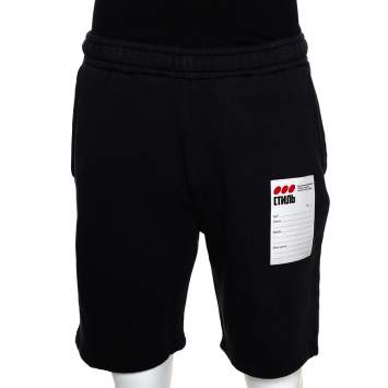 Pre Owned Heron Preston  Black Cotton Knit Elasticized Waist Shorts M