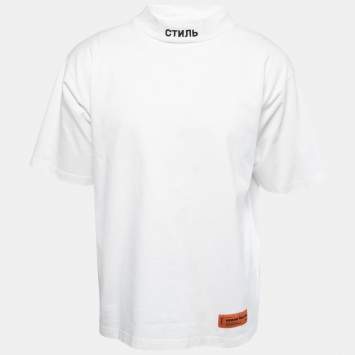 Pre Owned Heron Preston White Cotton Logo T-Shirt M
