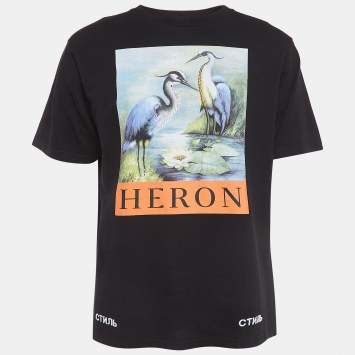 Pre Owned Heron Preston Black Graphic Print Cotton Crew Neck T-Shirt S