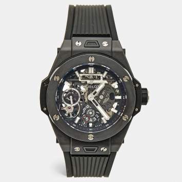 Pre Owned Hublot Black Skeleton Ceramic Rubber Big Bang Meca-10 Black Magic 414.C1.1123.RX Men's Wristwatch 45 mm
