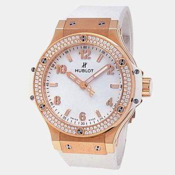 Pre Owned Hublot Big Bang 361.PE.2010.RW.1104 Quartz White Diamond 18K Rose Gold Men’s Wristwatch 38 mm
