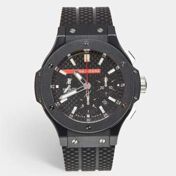 مملوكة مسبقًا Hublot Luna Rosa Limited Edition Big Bang 301.CM.131.RX.LUN06 Black Carbon Fiber Dial Ceramic Titanium Rubber Men's Wristwatch 44 mm