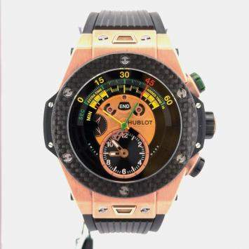 Pre Owned Hublot Unico Bi-retrograde 412.OQ.1128.RX Black Rose Gold Automatic Men Wristwatch 45mm