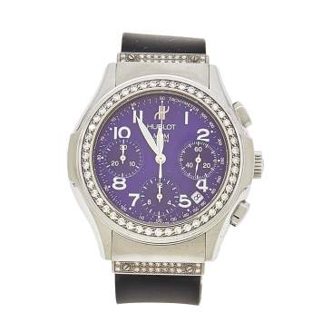 Pre Owned Hublot Blue Diamonds Stainless Steel Rubber MDM 1810.1.054 Men's Wristwatch 40 mm 