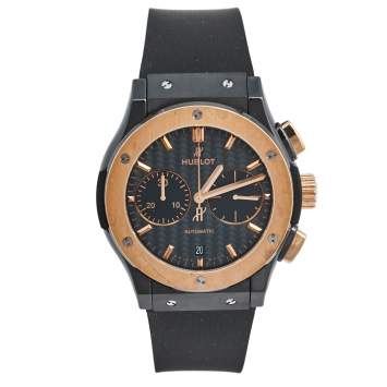 Pre Owned Hublot Black Ceramic 18K Rose Gold Rubber Classic Fusion 521.CO.1781.RX Men's Wristwatch 45 mm