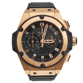Pre Owned  Hublot Black 18k Rose Gold Rubber King Power Limited Edition 715.PX.1128.RX Men's Wristwatch 48 mm